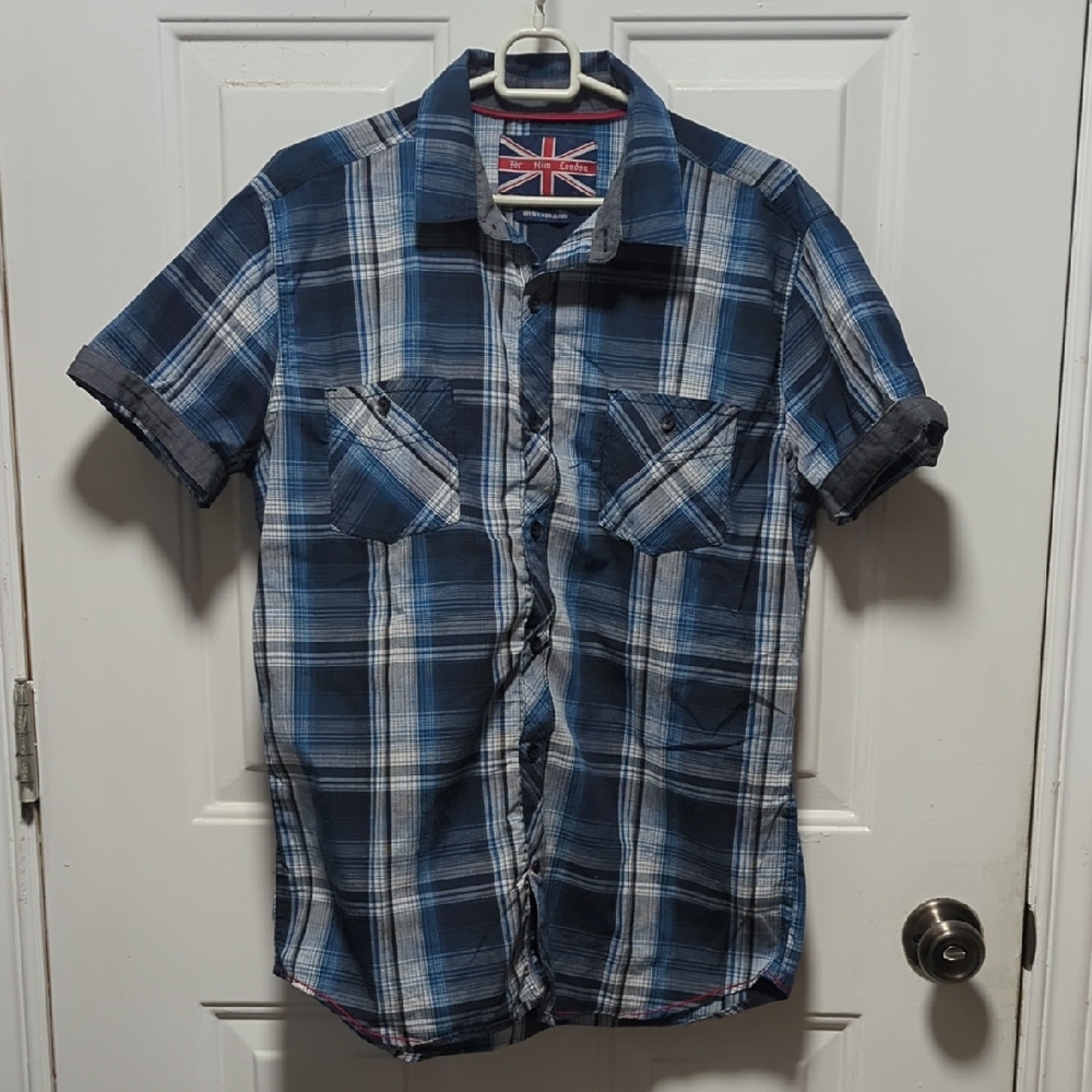 Casual Blue Plaid Button-Down Shirt